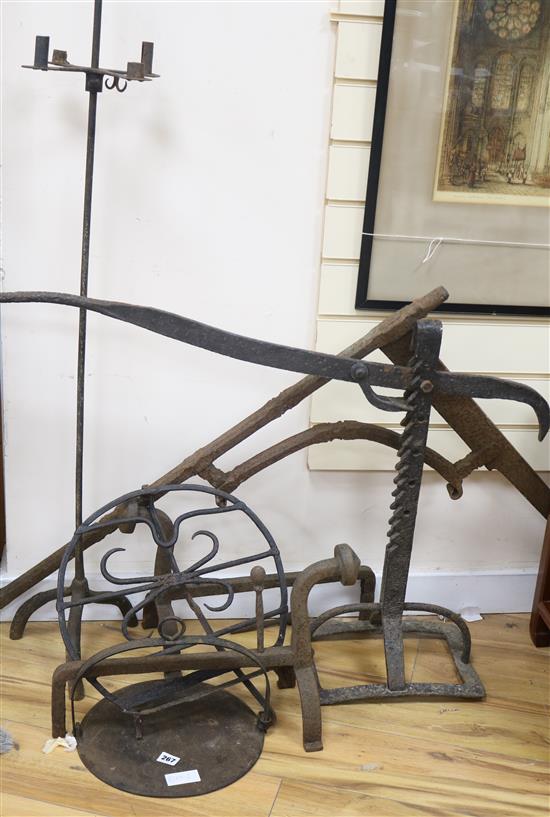 A quantity of wrought iron items